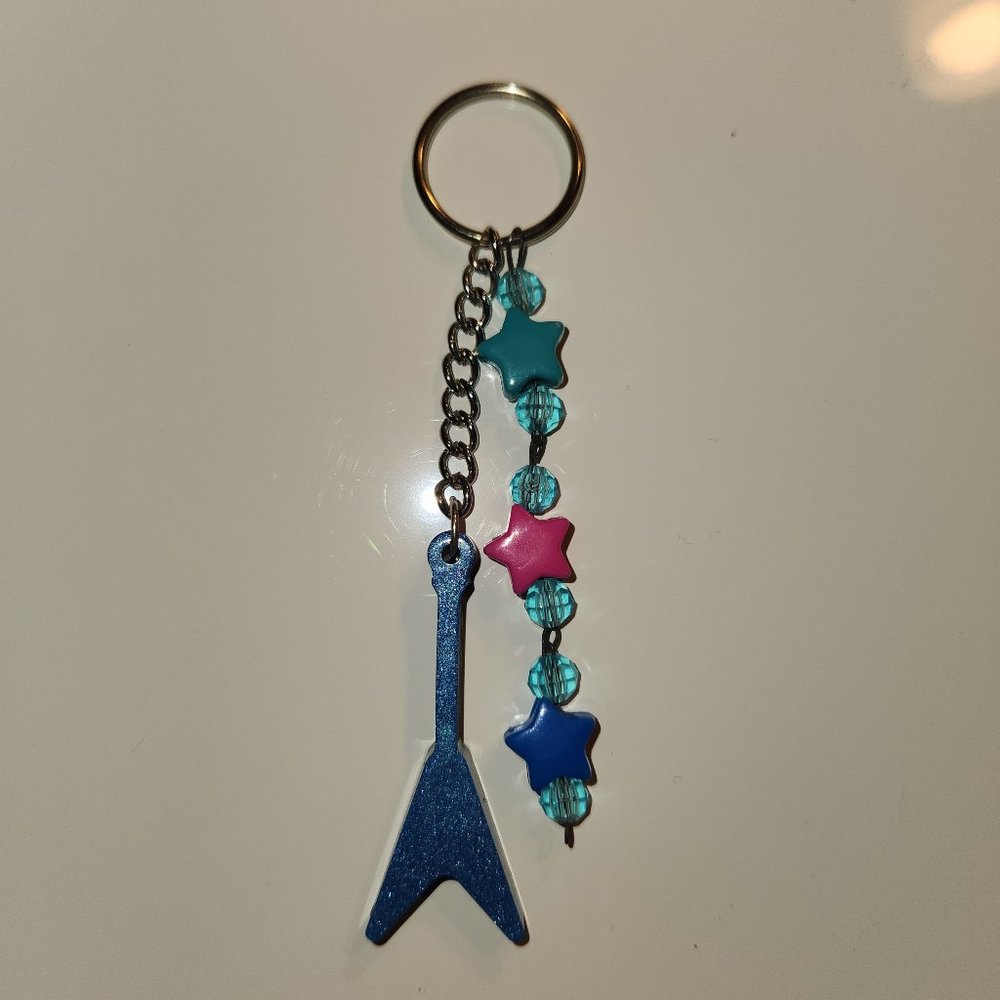 Blue and Pink Guitar and Star Keychain